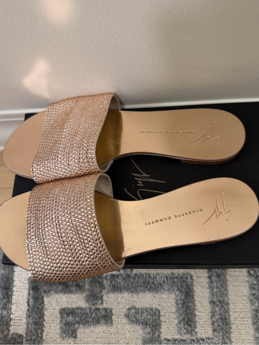 Giuseppe Zanotti Roll Crystal Suede Slide Sandal Nude Size 38